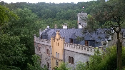 Horní hrad nebo-li Hauenštejn. Pohled z botanické zahrady